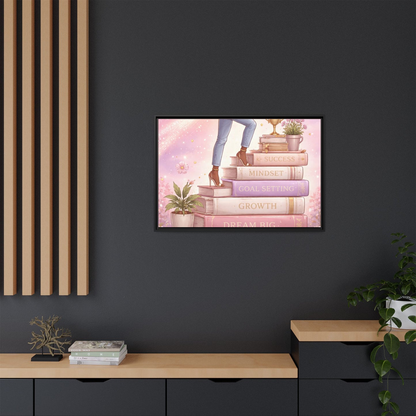 Dream Big Wall Art — Motivational Stacked Books Framed Canvas