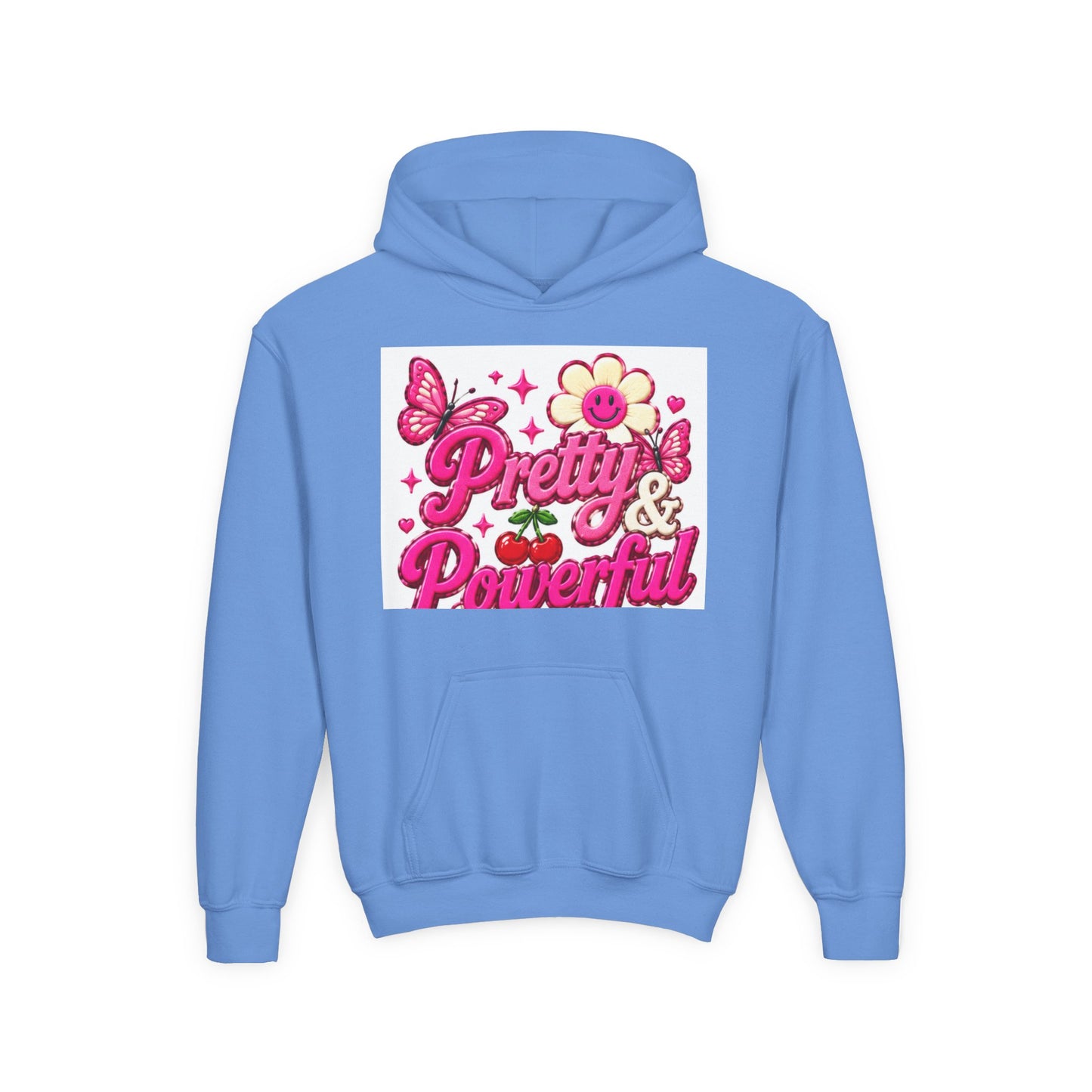 Pretty & Powerful Youth Hoodie | Pink Flower Butterfly Design