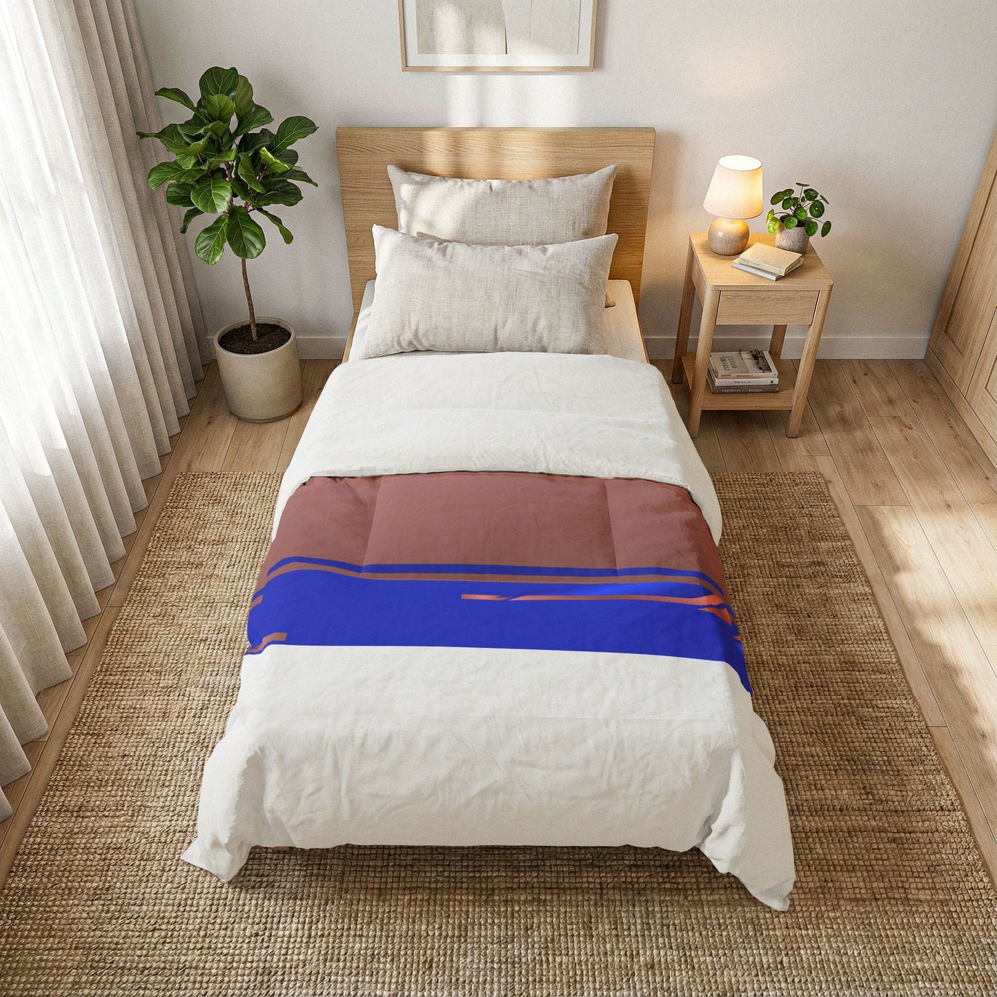 Brown and Blue Minimal Plush Comforter Cotton Comforter | Soft, Minimal Bedding