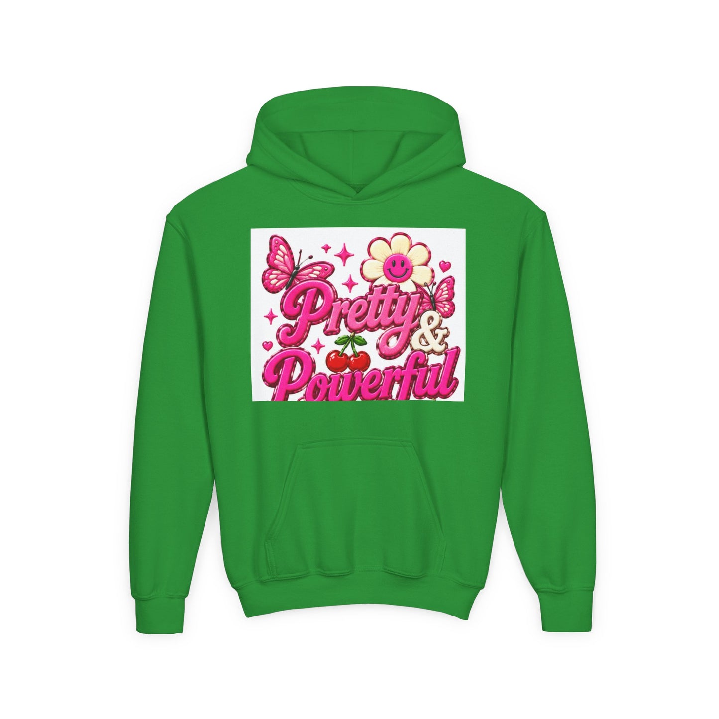 Pretty & Powerful Youth Hoodie | Pink Flower Butterfly Design