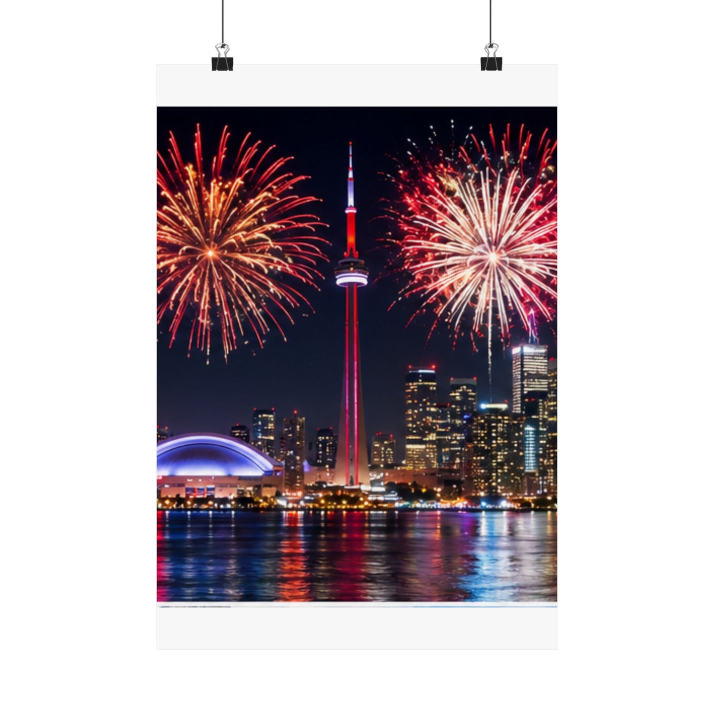 CN Tower Fireworks Matte Vertical Poster — Toronto Skyline Night Celebration Wall Art