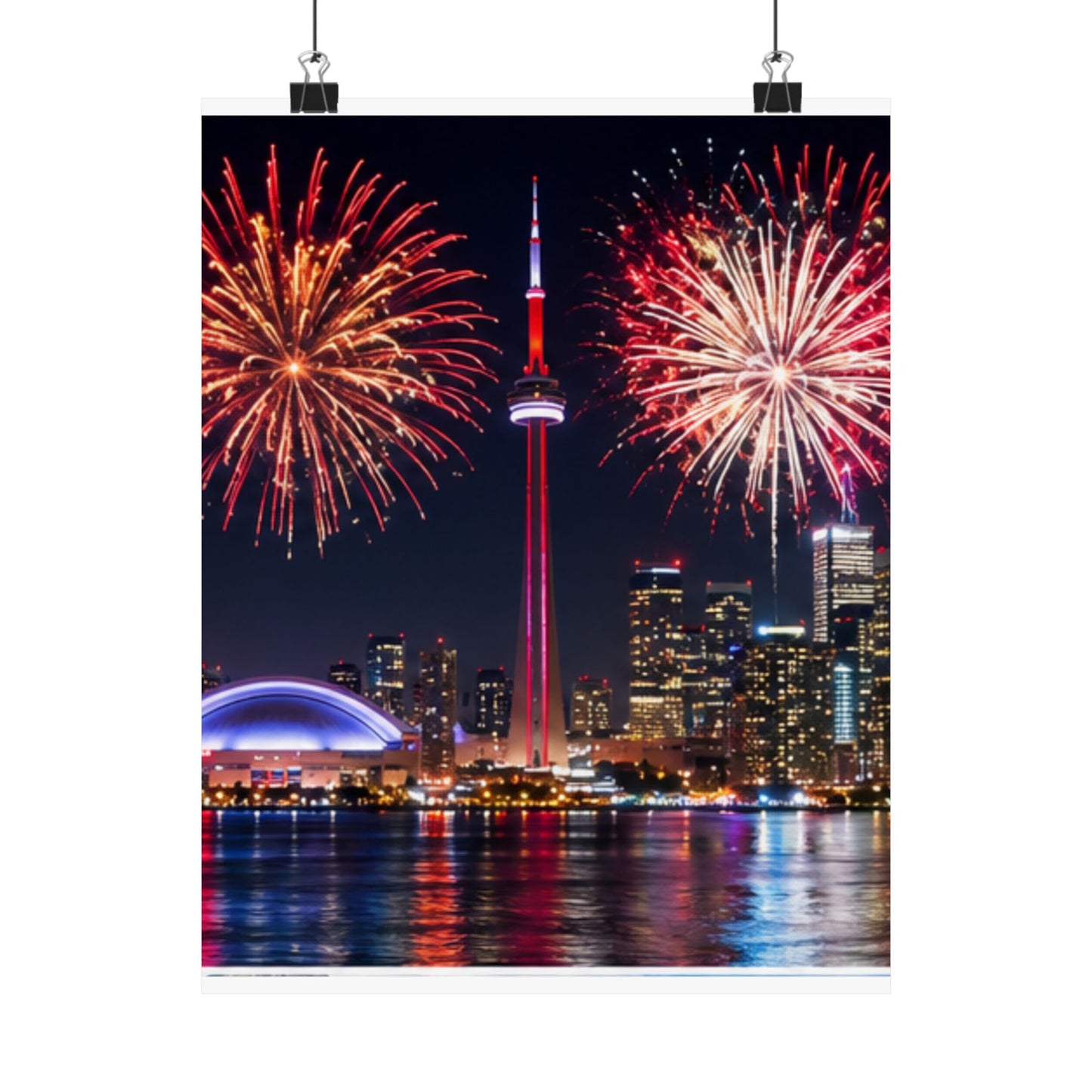 CN Tower Fireworks Matte Vertical Poster — Toronto Skyline Night Celebration Wall Art