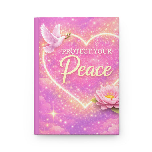 Protect Your Peace Hardcover Journal — Pink Dove & Lotus Gratitude Diary