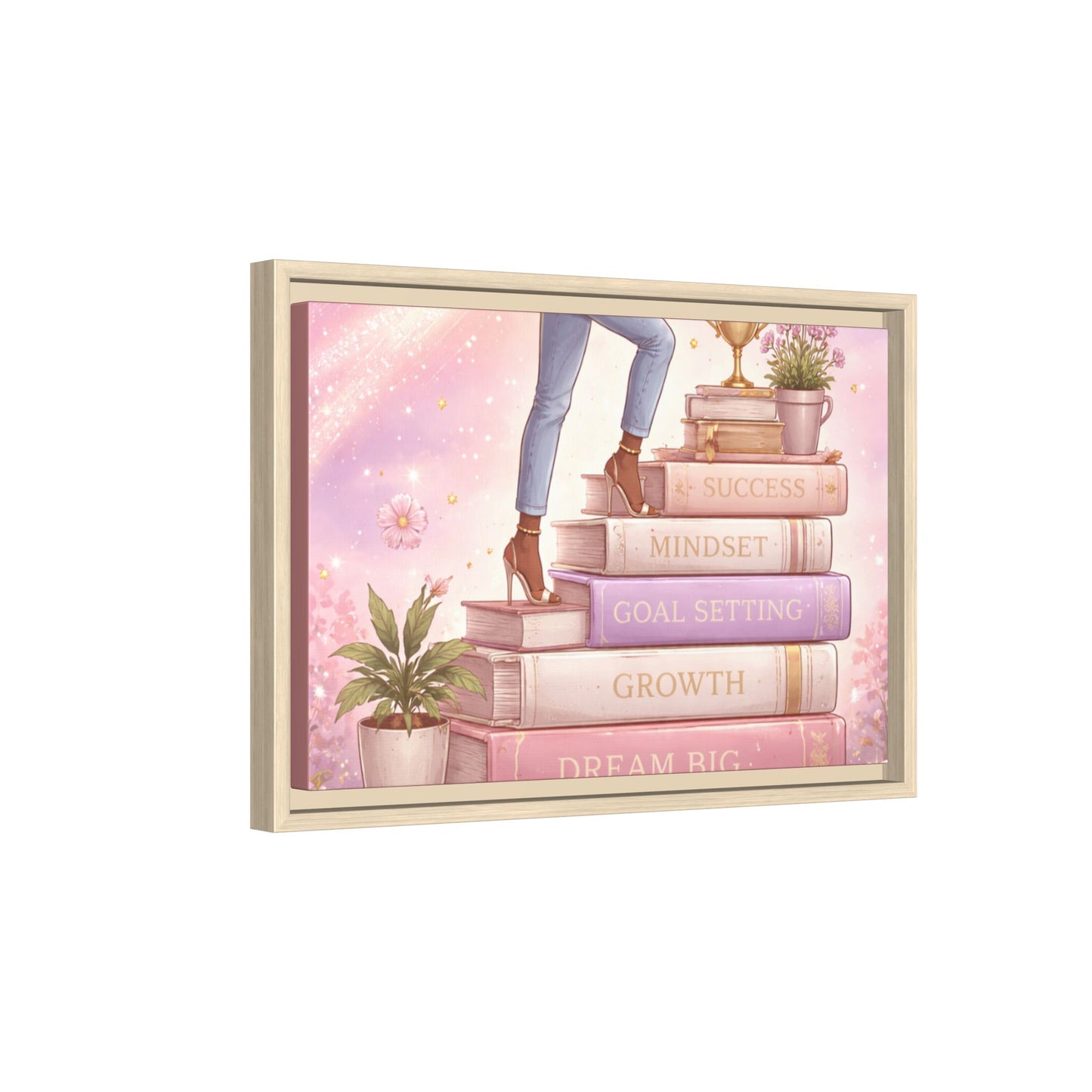 Dream Big Wall Art — Motivational Stacked Books Framed Canvas