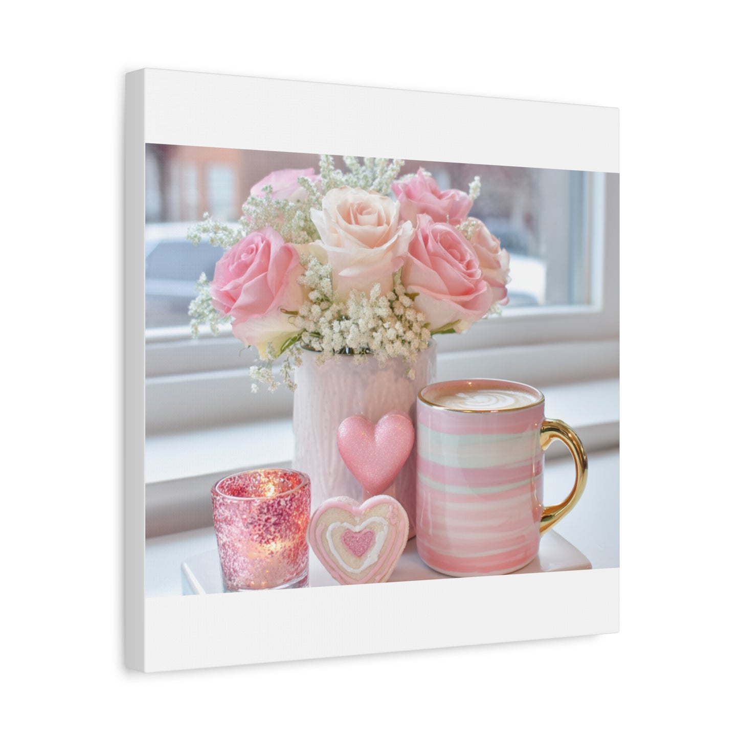 Pink Rose Bouquet with Mug Canvas