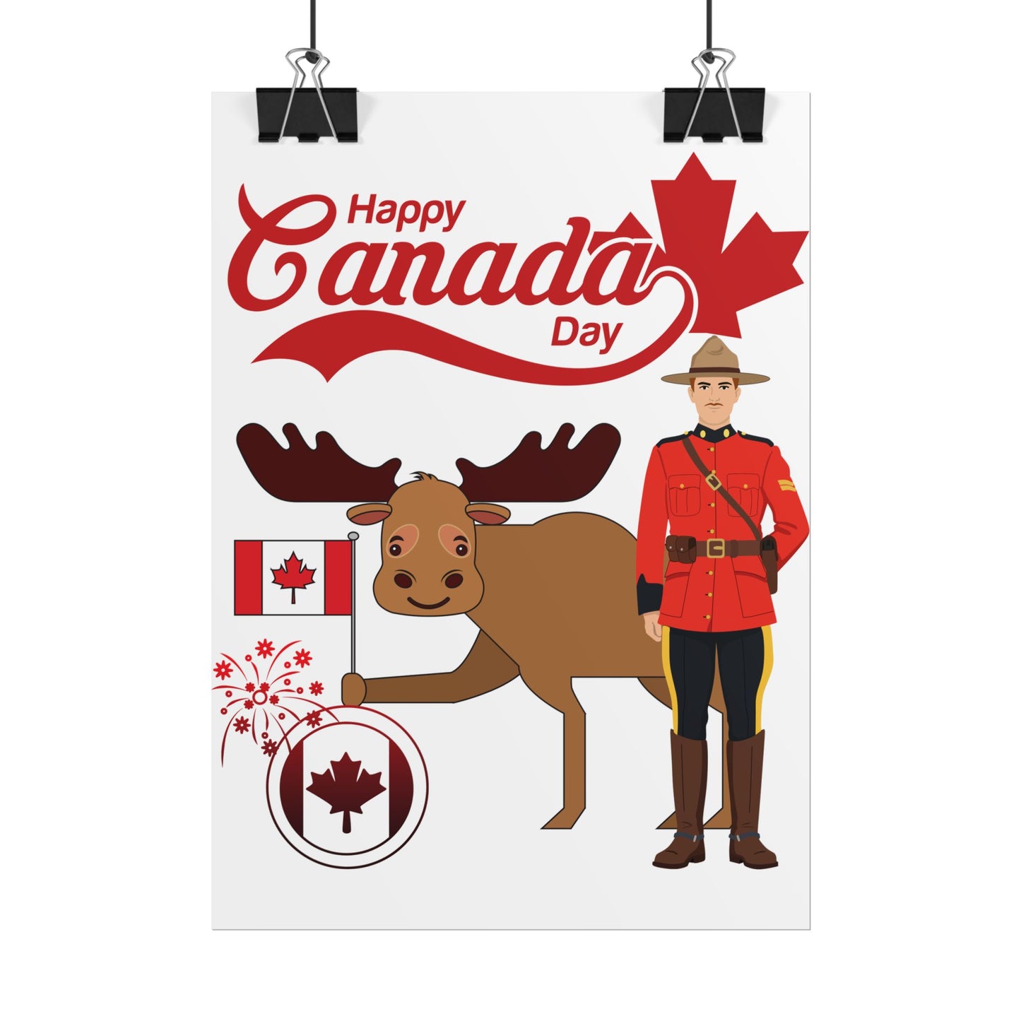 Canada Day Poster - Happy Canada Day Moose & Mountie Rolled Poster