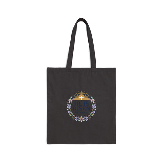 He Is Risen Canvas Tote Easter Christian Resurrection Scripture Tote