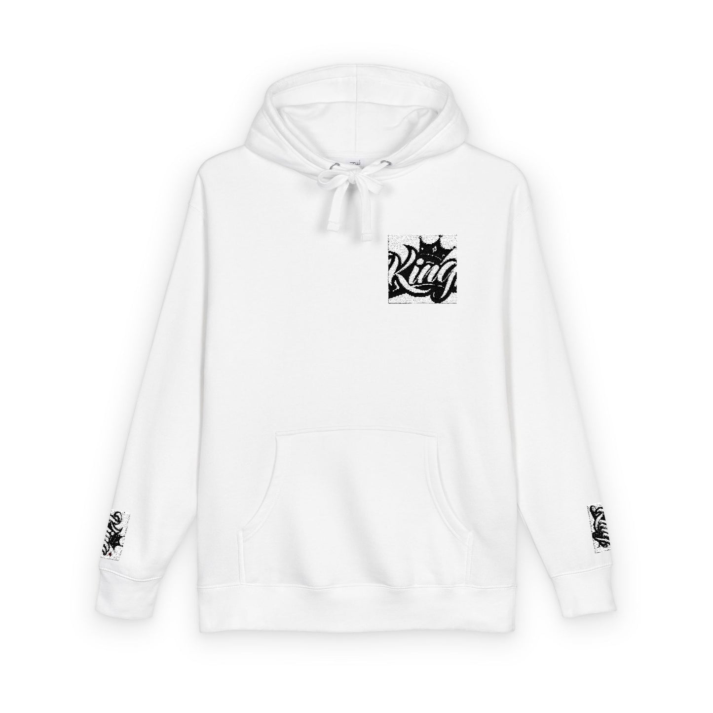 Grunge Crown Script Hoodie | Chest & Sleeve Black Ink Graphic