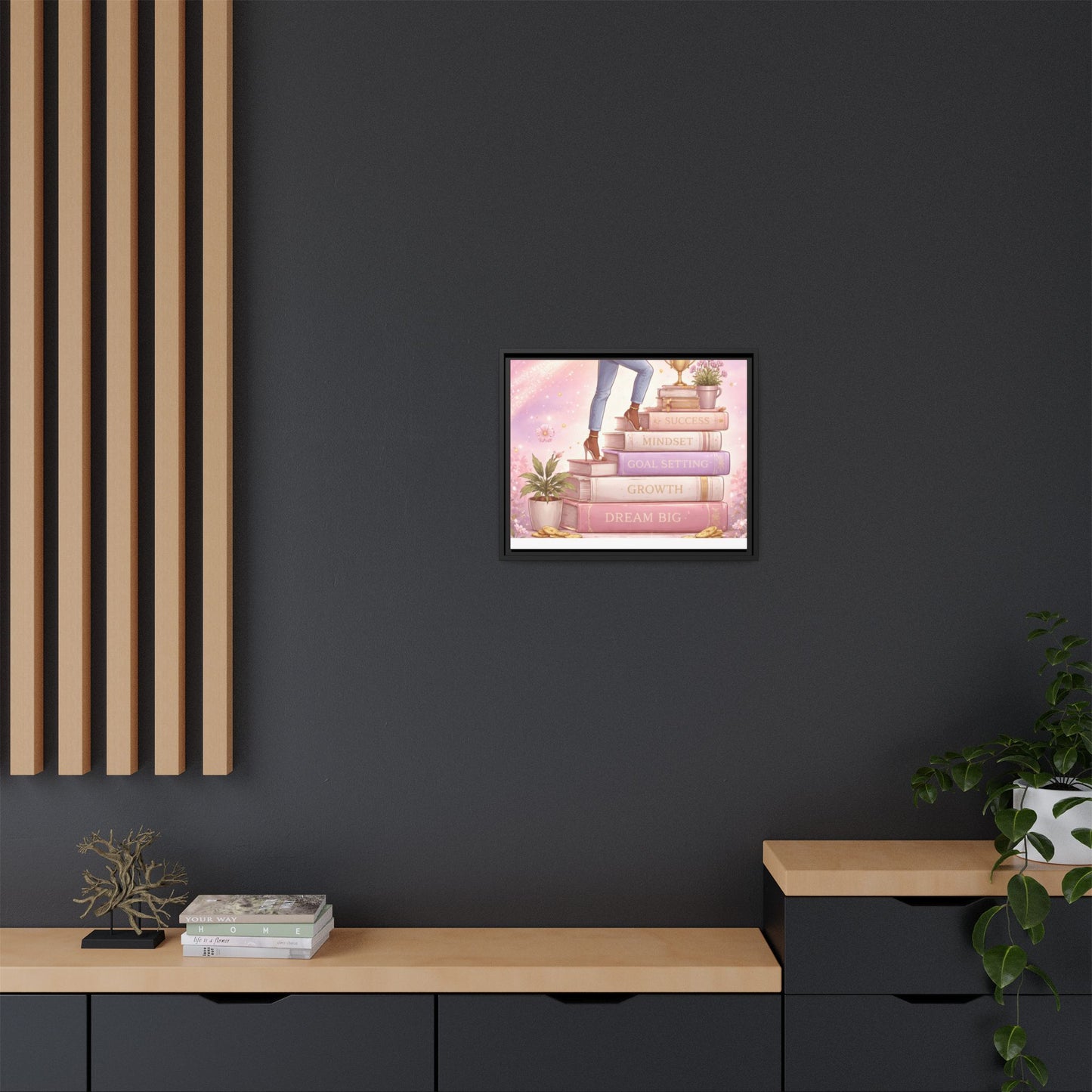Dream Big Wall Art — Motivational Stacked Books Framed Canvas
