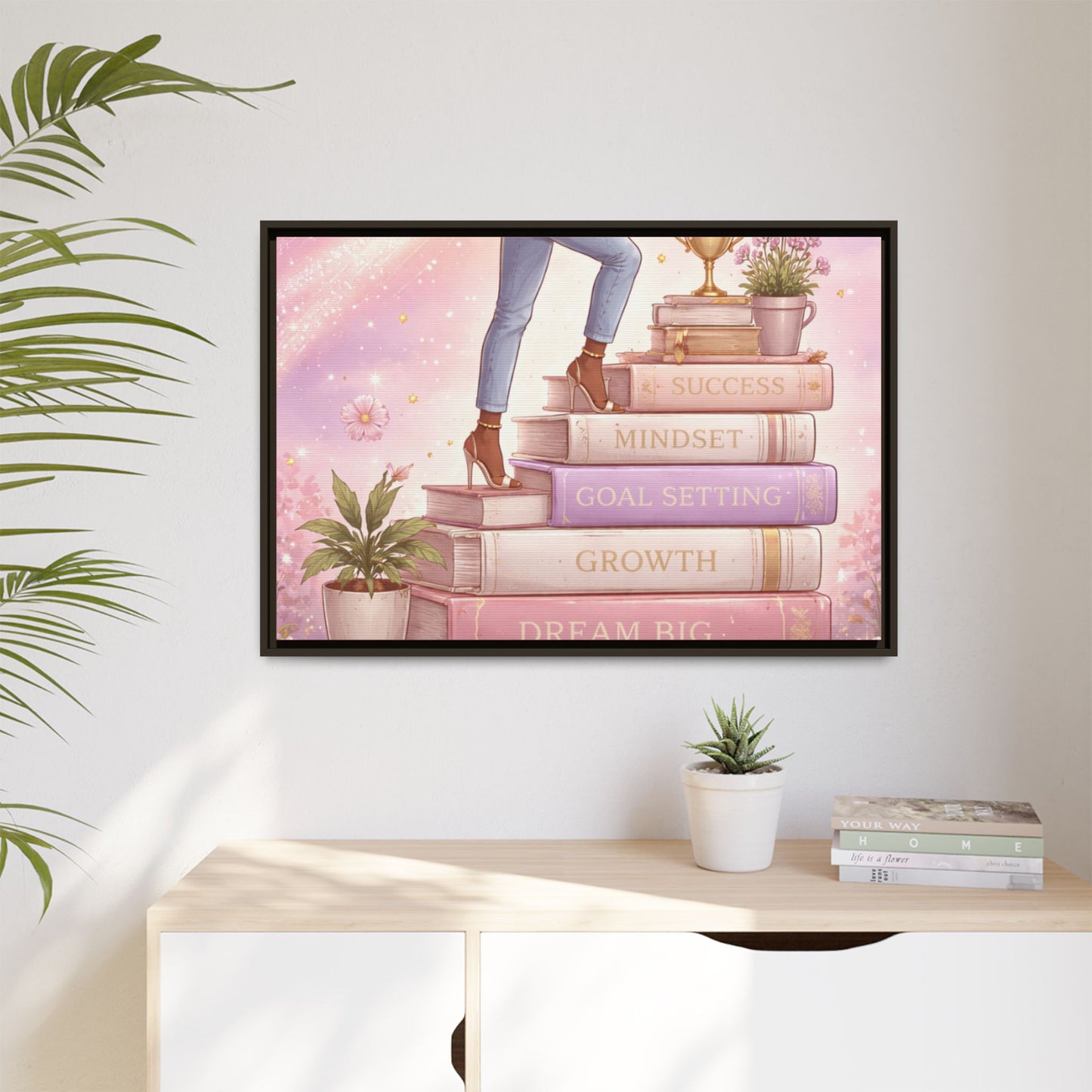 Dream Big Wall Art — Motivational Stacked Books Framed Canvas