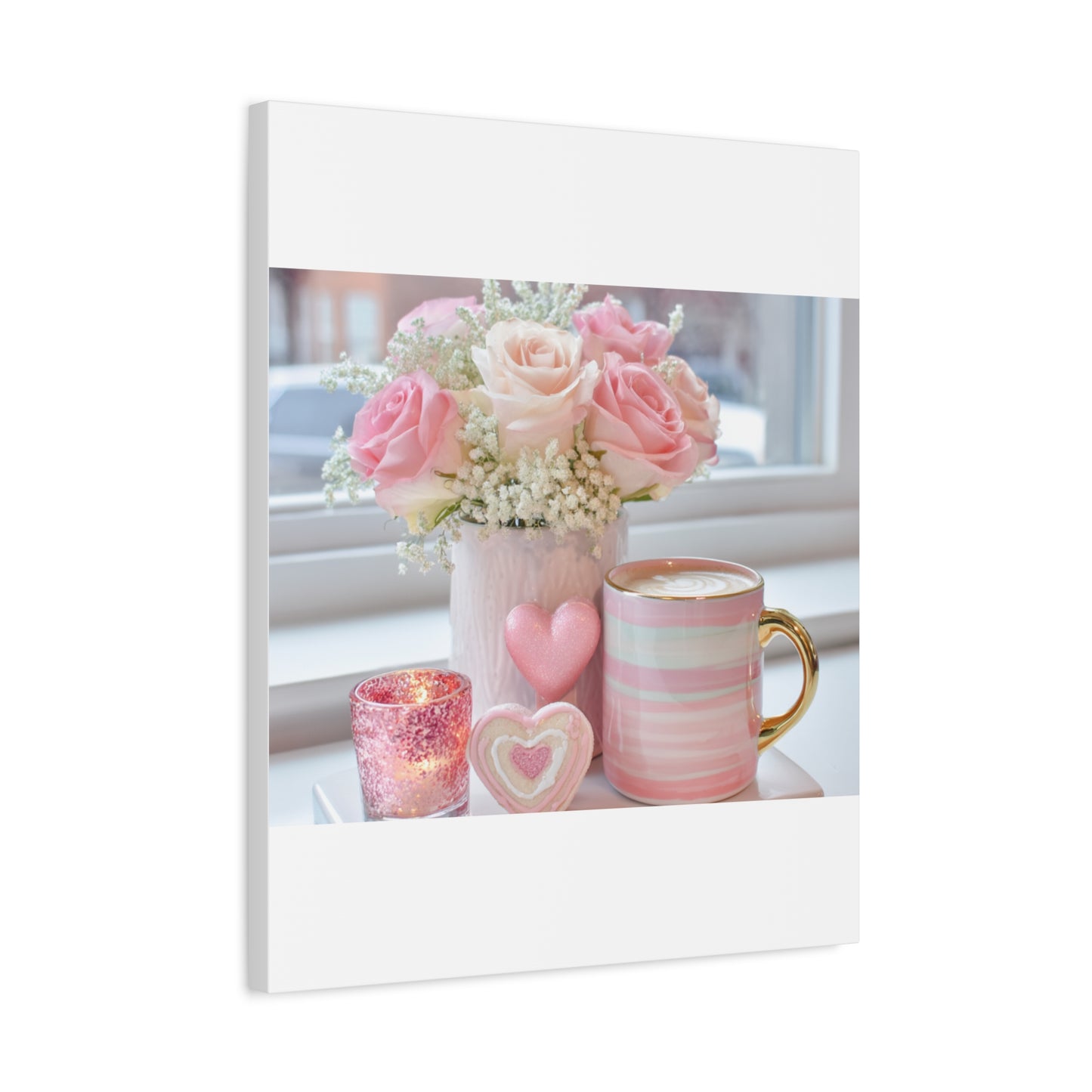Pink Rose Bouquet with Mug Canvas