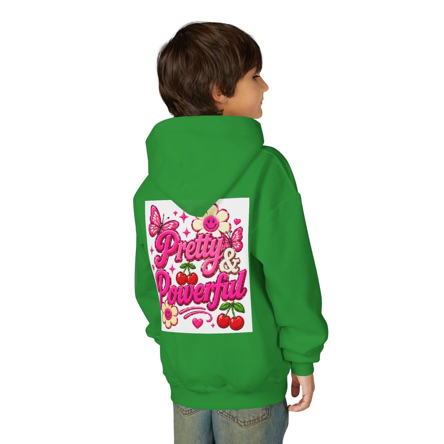 Pretty & Powerful Youth Hoodie | Pink Flower Butterfly Design
