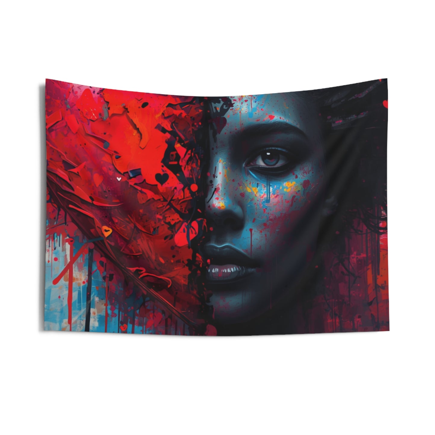 Heart & Shadow Portrait Wall Tapestry — Dramatic Abstract Face Art