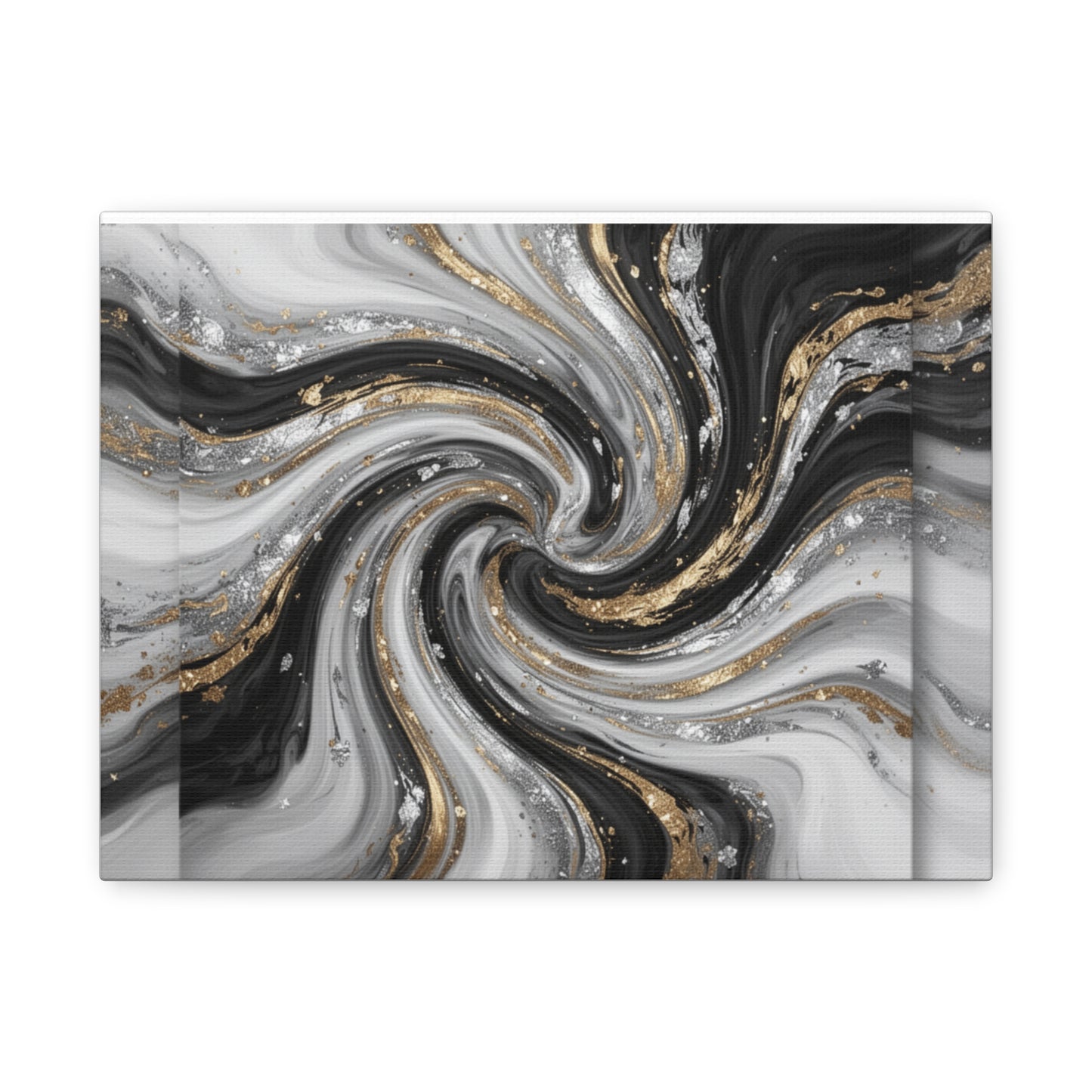 Gold Marble Swirl Canvas  Black White Abstract Wall Art