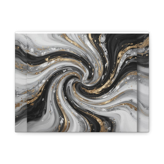Gold Marble Swirl Canvas  Black White Abstract Wall Art