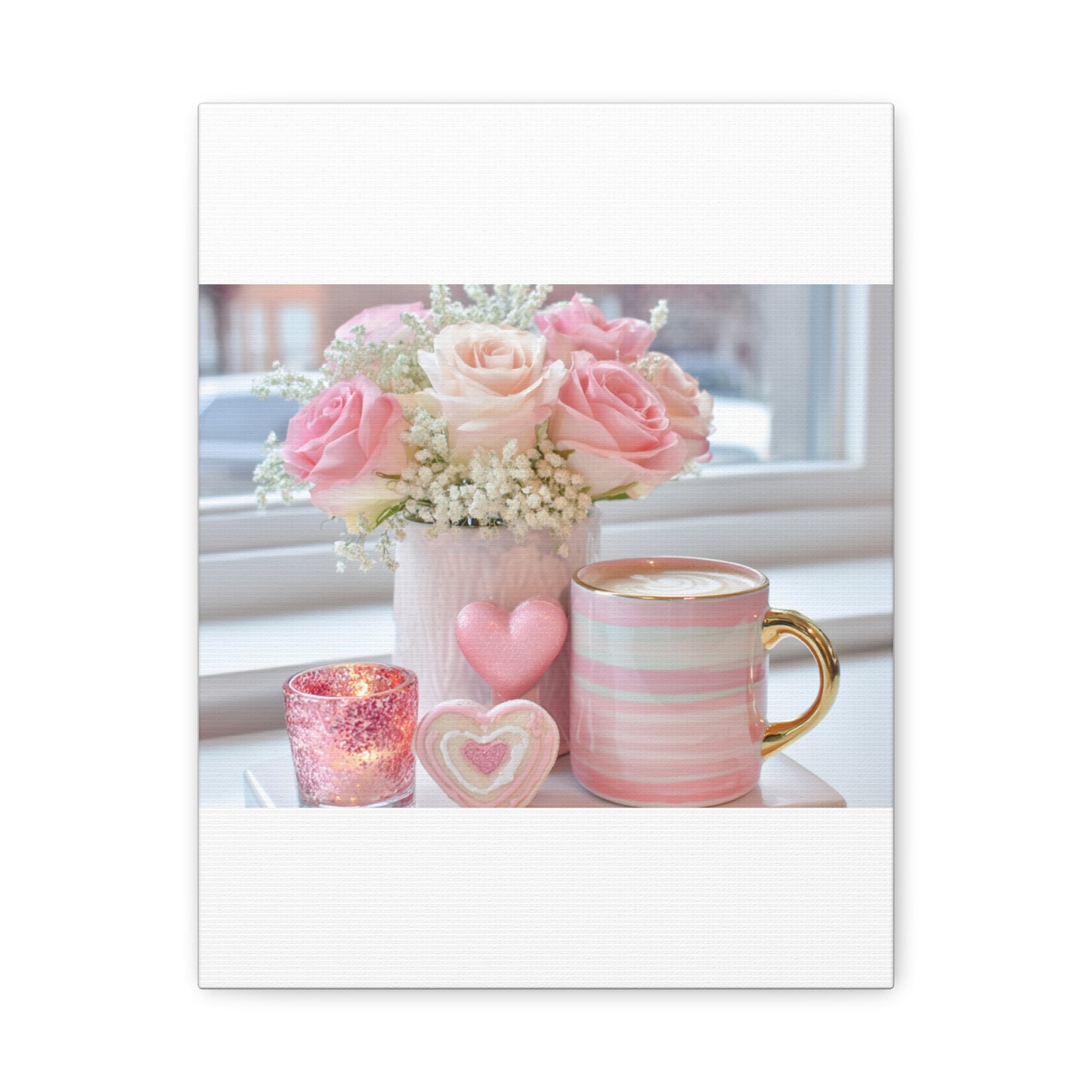 Pink Rose Bouquet with Mug Canvas
