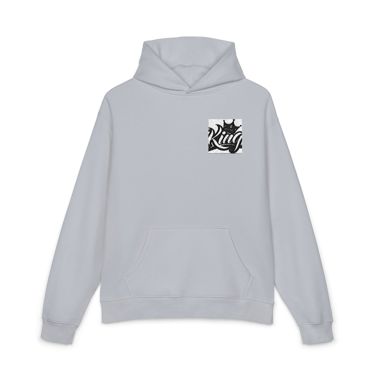 Relaxed Hoodie — Minimal Black Crown Chest Logo Hooded Sweatshirt