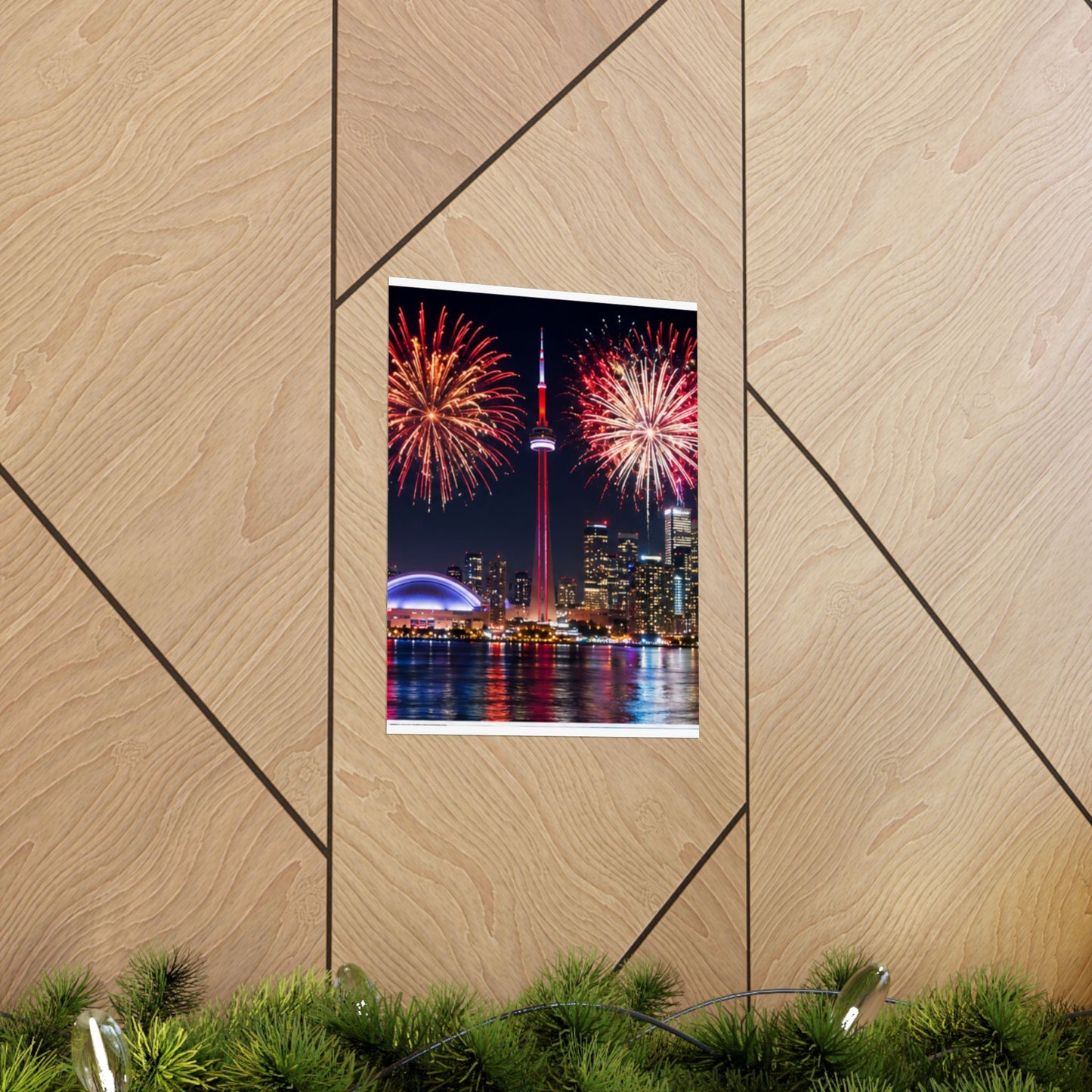 CN Tower Fireworks Matte Vertical Poster — Toronto Skyline Night Celebration Wall Art