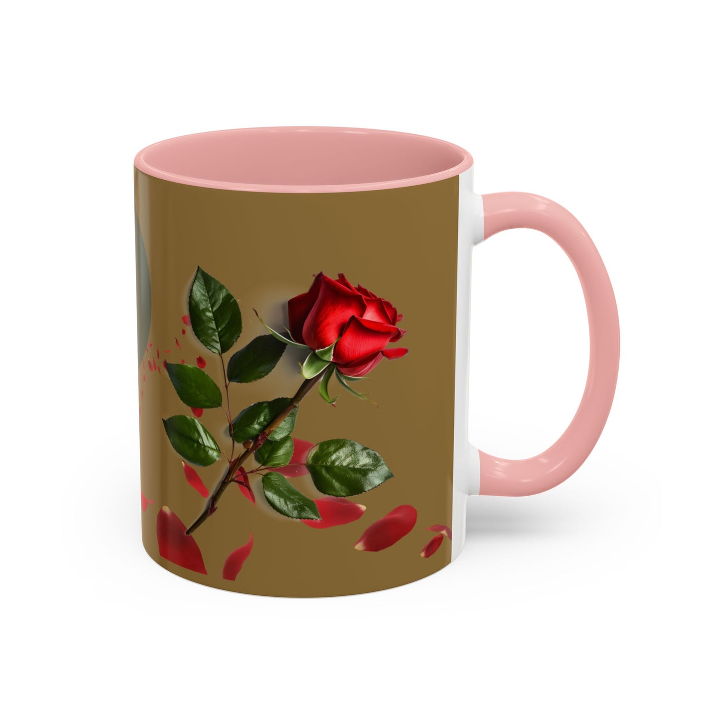 Red Rose Petals Coffee Mug  Accent Black Handle Interior,