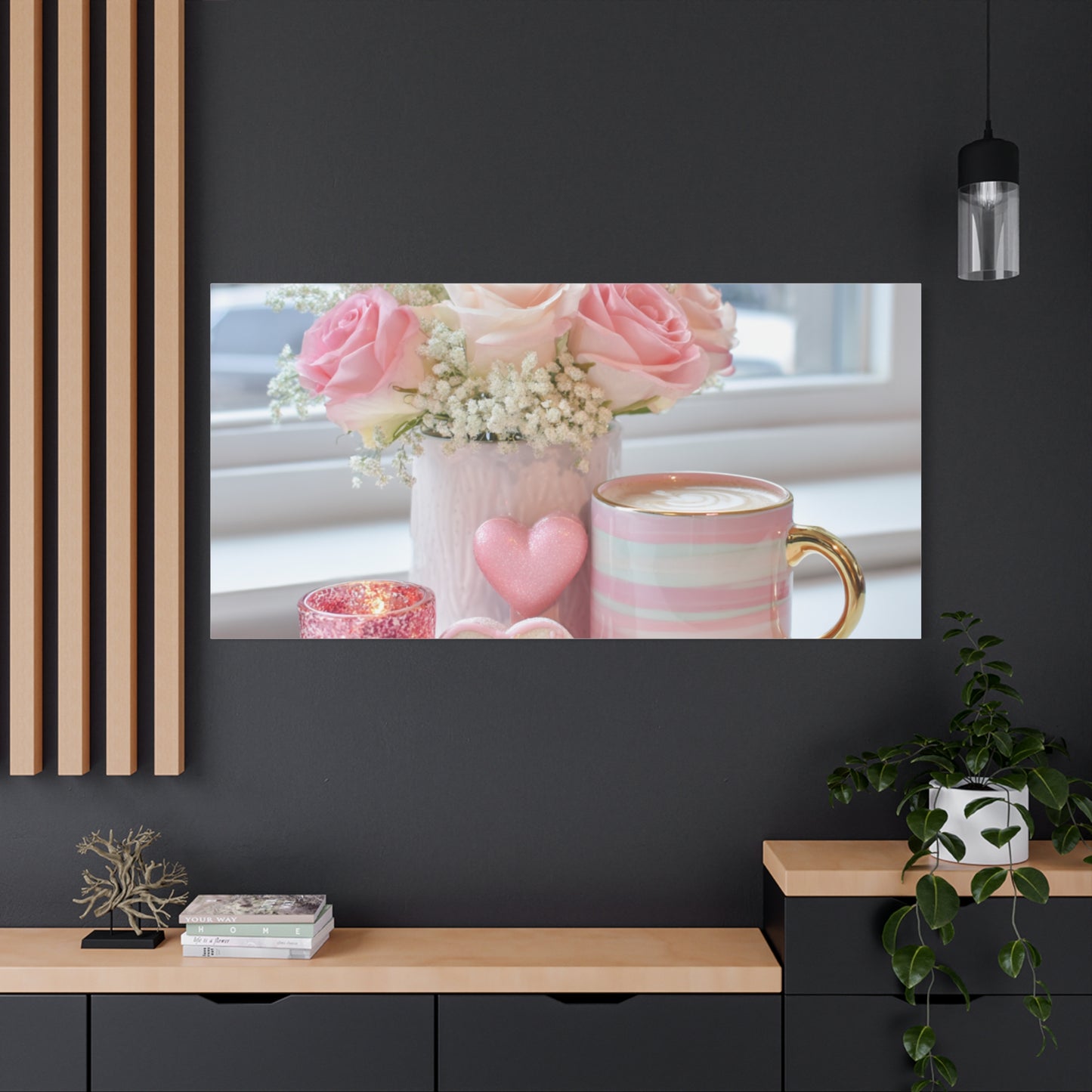 Pink Rose Bouquet with Mug Canvas