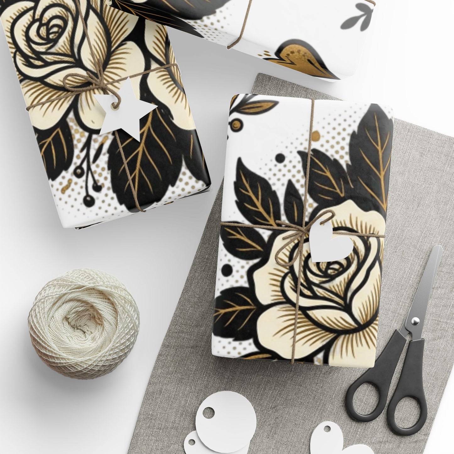Mom & Love Floral Wrapping Paper – Gold Heart Gift Wrap for Mother's Day