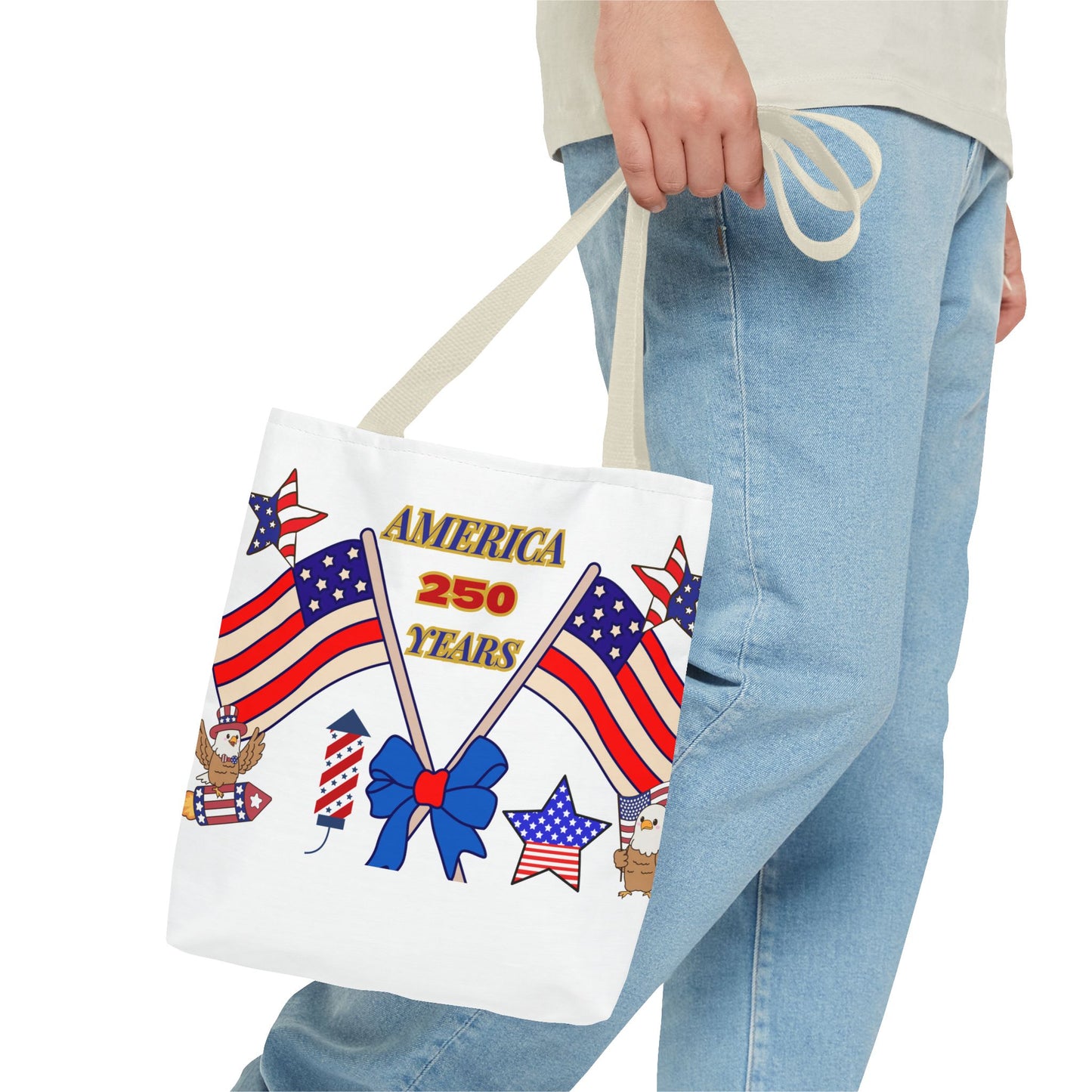 America 250 Years Flag Crossed Flags Patriotic Tote Bag | Independence Day