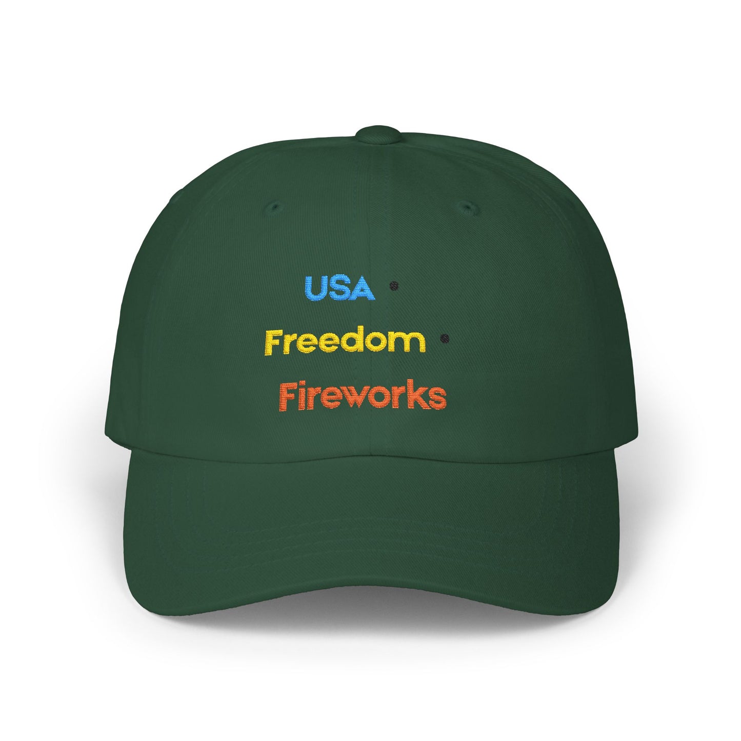 USA Freedom Fireworks Classic Dad Cap | Patriotic Embroidered Hat