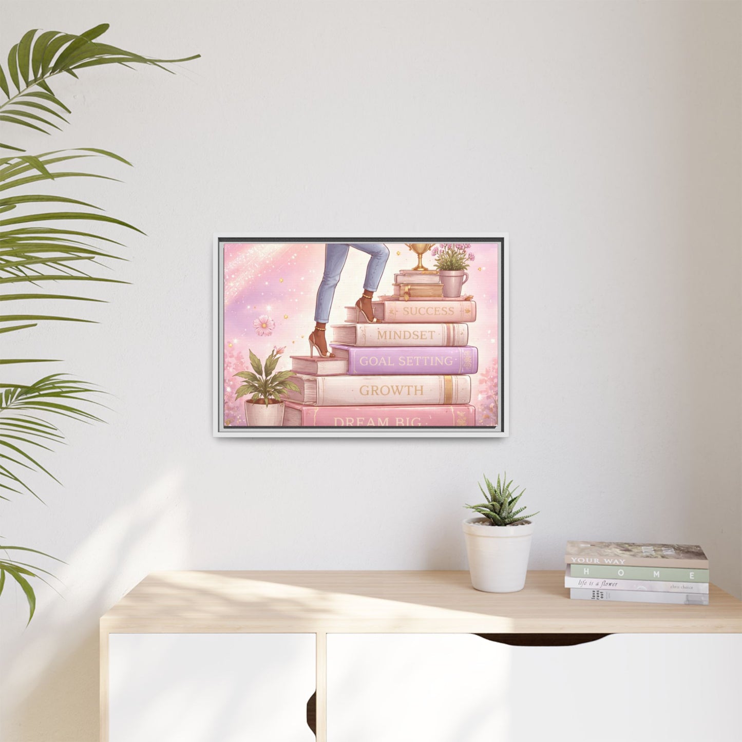 Dream Big Wall Art — Motivational Stacked Books Framed Canvas