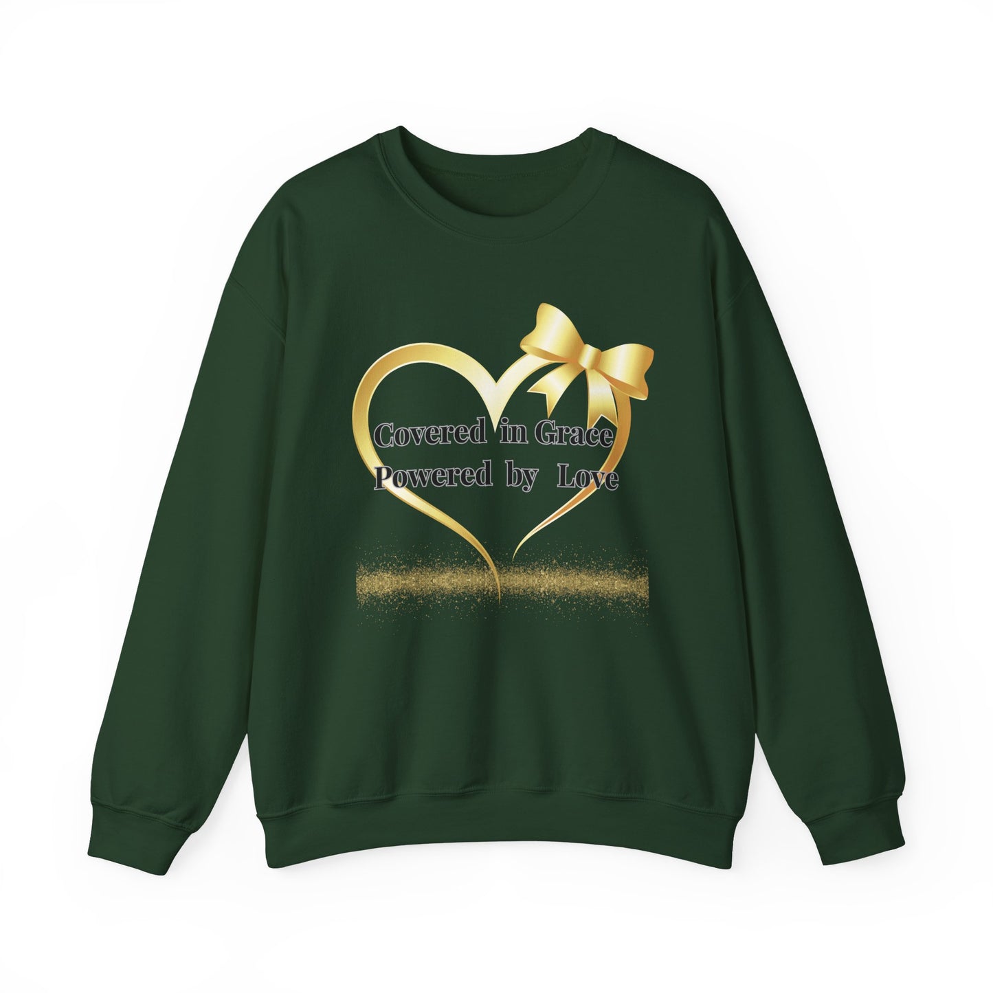 Crewneck Sweatshirt — "Covered in Grace Powered by Love" Gold Heart Design