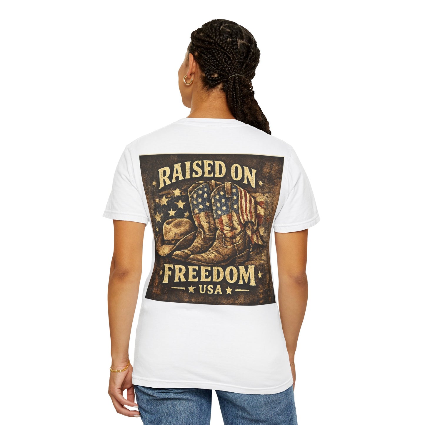 Raised on Freedom USA T-Shirt — America 250 Patriotic Graphic Tee