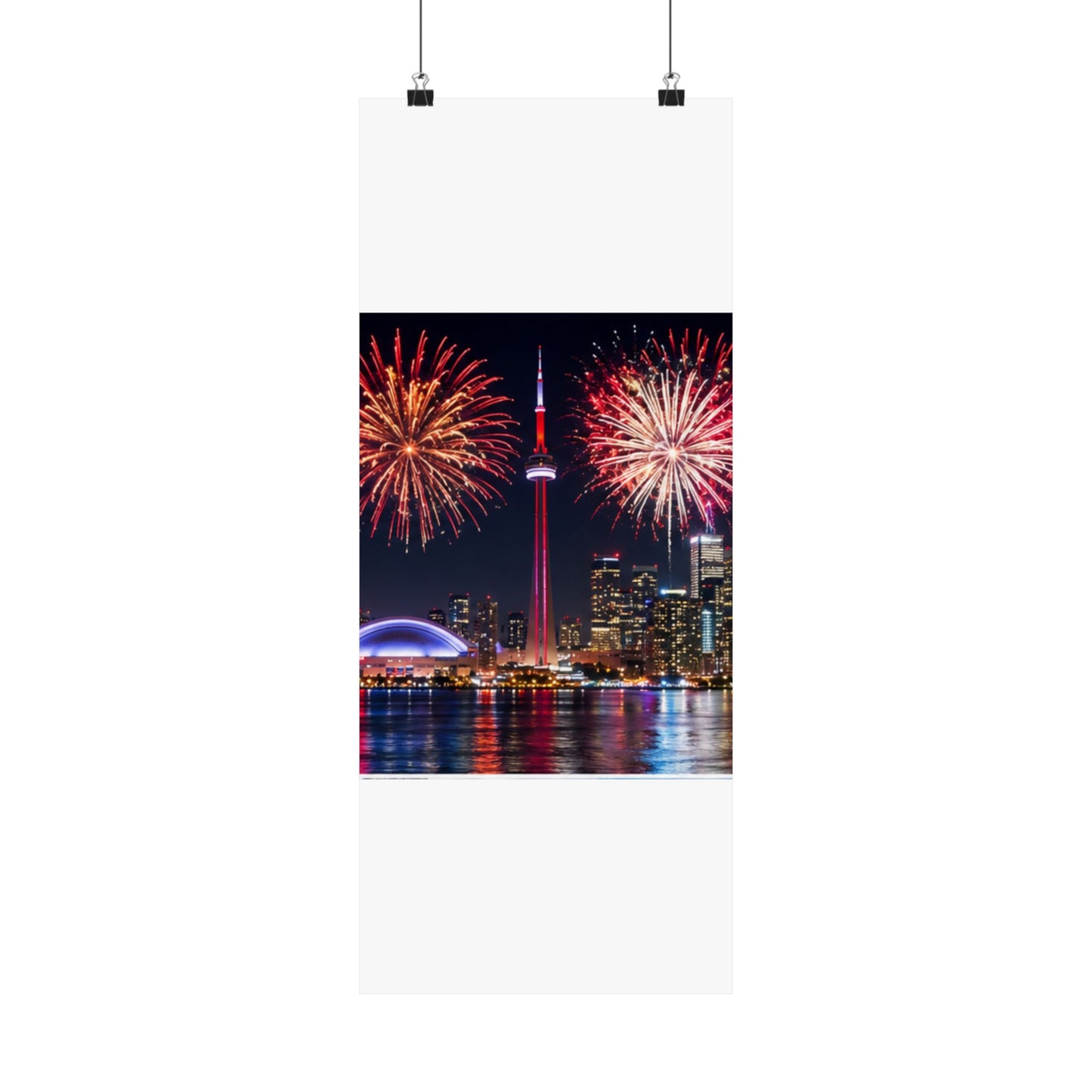 CN Tower Fireworks Matte Vertical Poster — Toronto Skyline Night Celebration Wall Art