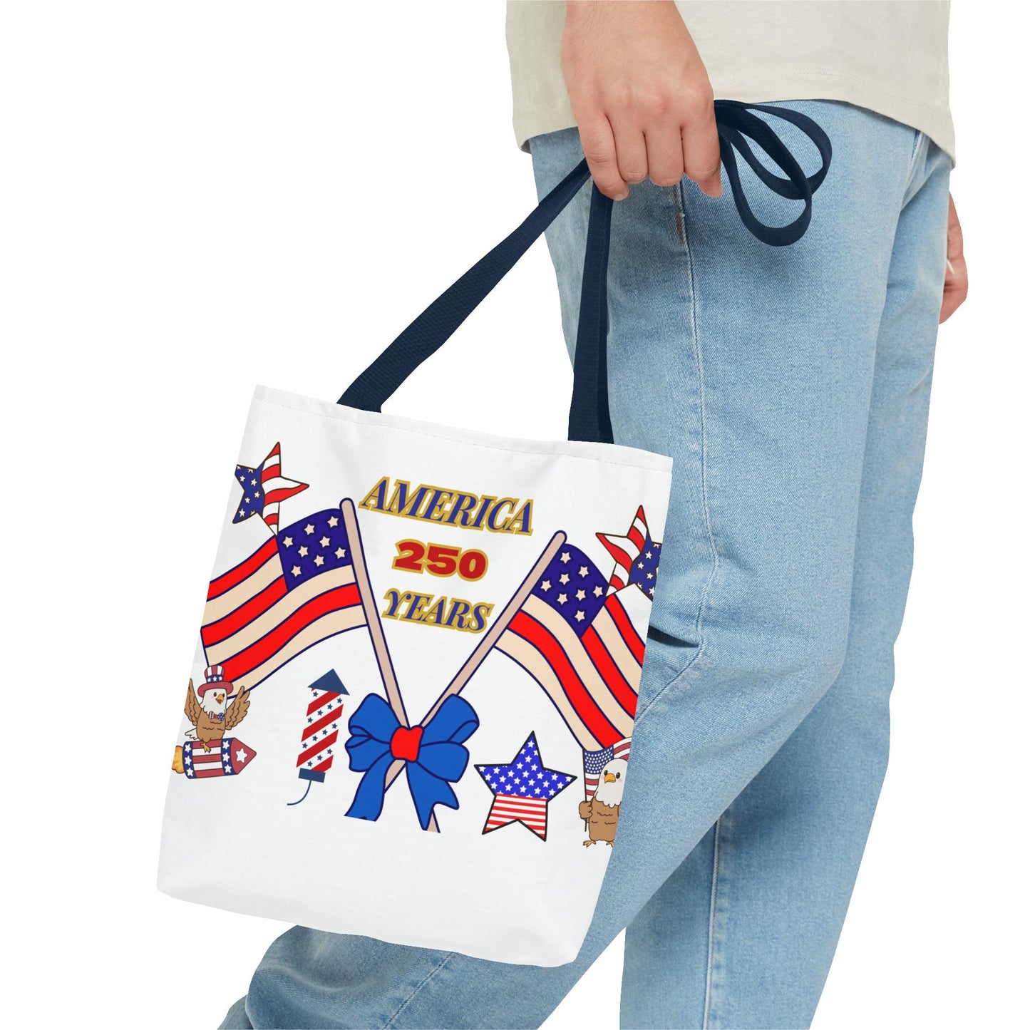 America 250 Years Flag Crossed Flags Patriotic Tote Bag | Independence Day