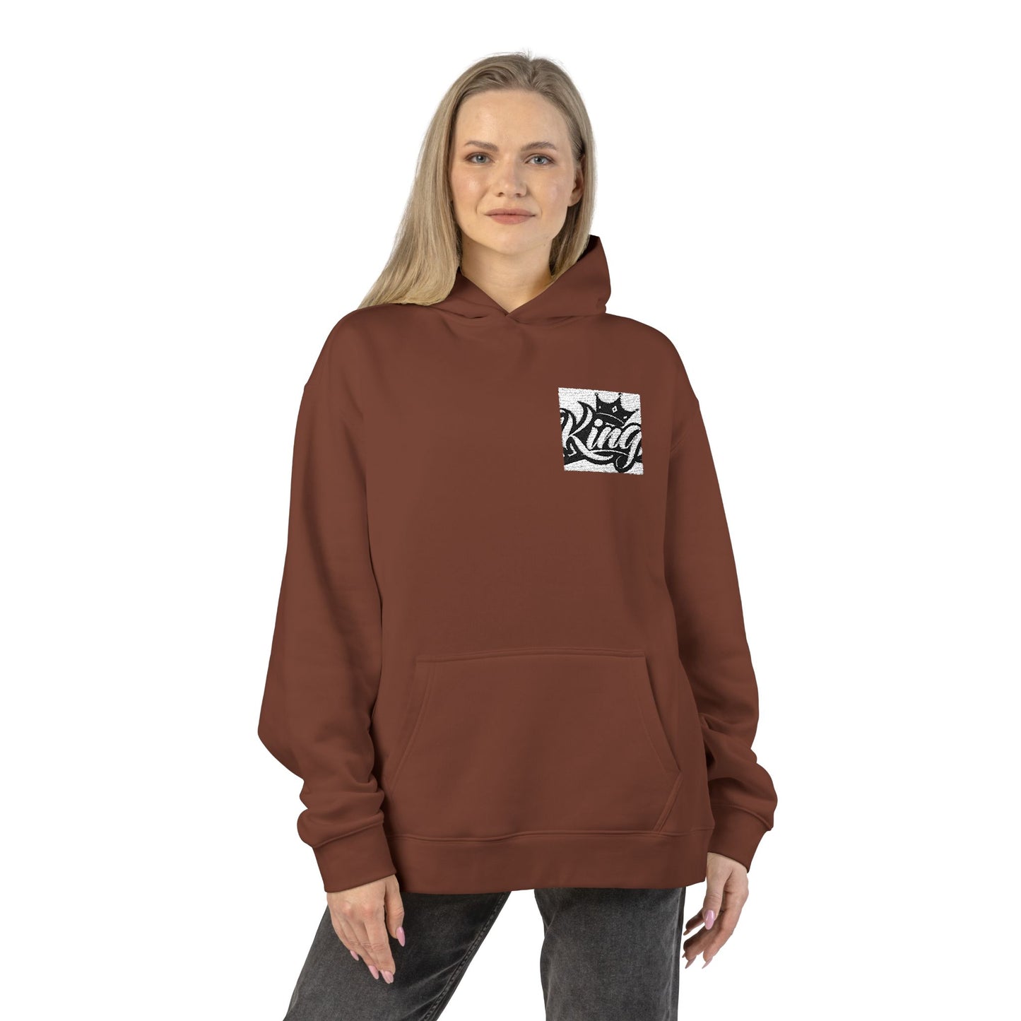 Relaxed Hoodie — Minimal Black Crown Chest Logo Hooded Sweatshirt