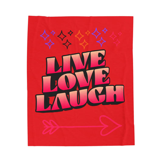 Live Love Laugh Velveteen Plush Blanket — Cozy Red Inspirational Throw for Home & Gifts