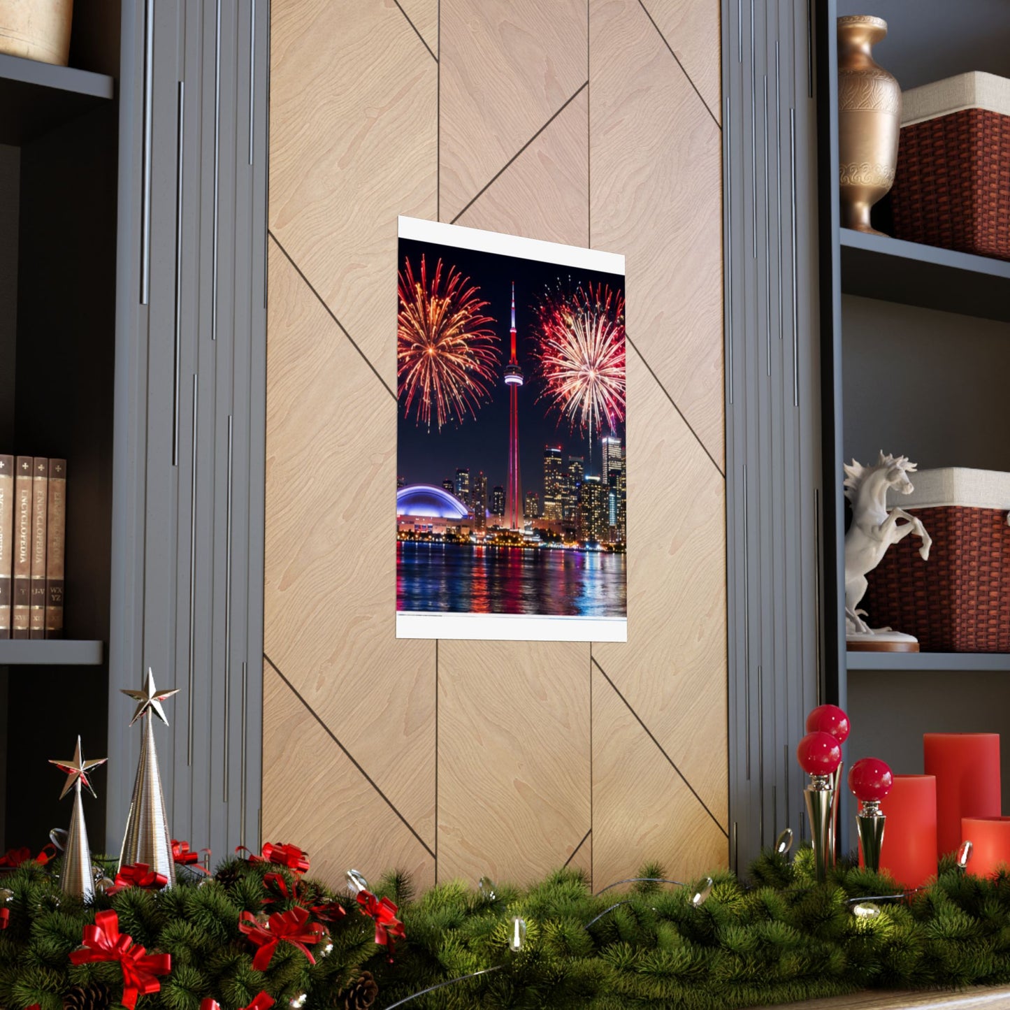 CN Tower Fireworks Matte Vertical Poster — Toronto Skyline Night Celebration Wall Art