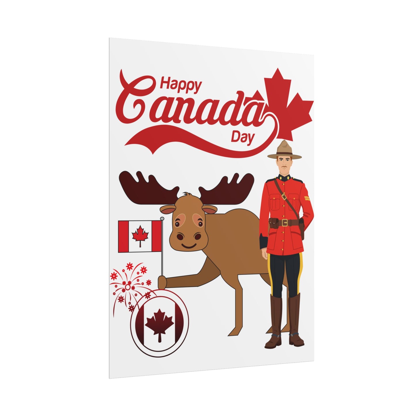 Canada Day Poster - Happy Canada Day Moose & Mountie Rolled Poster