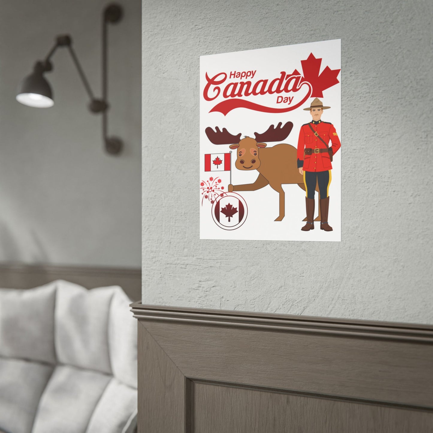 Canada Day Poster - Happy Canada Day Moose & Mountie Rolled Poster