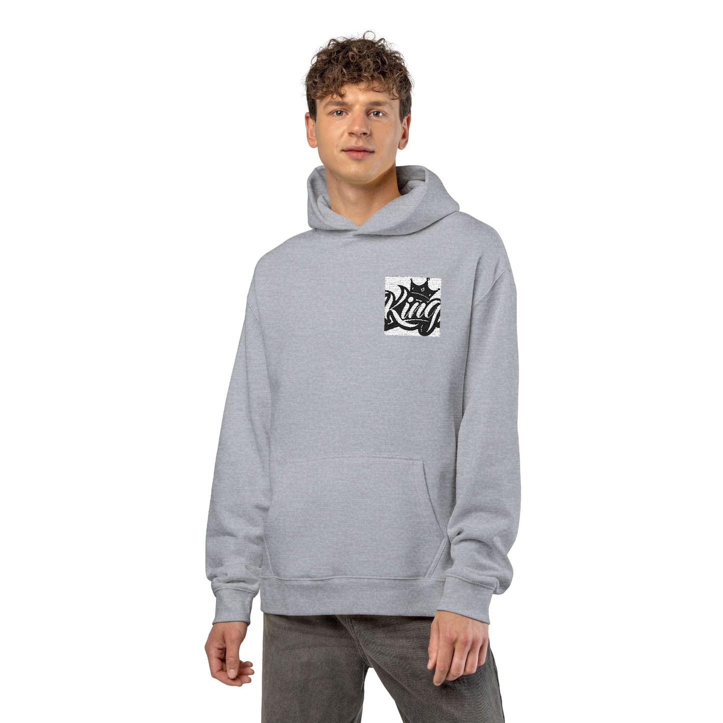 Relaxed Hoodie — Minimal Black Crown Chest Logo Hooded Sweatshirt