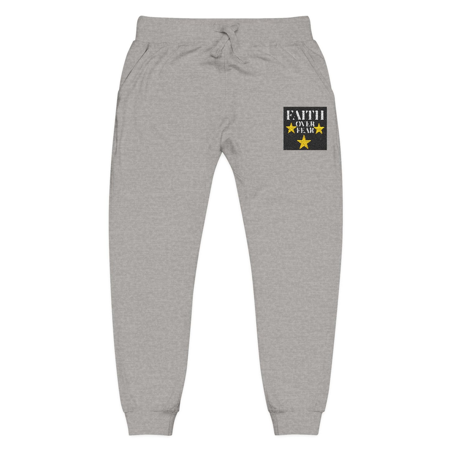 Embroidered Star Patch Sweatpants — White Fleece Joggers