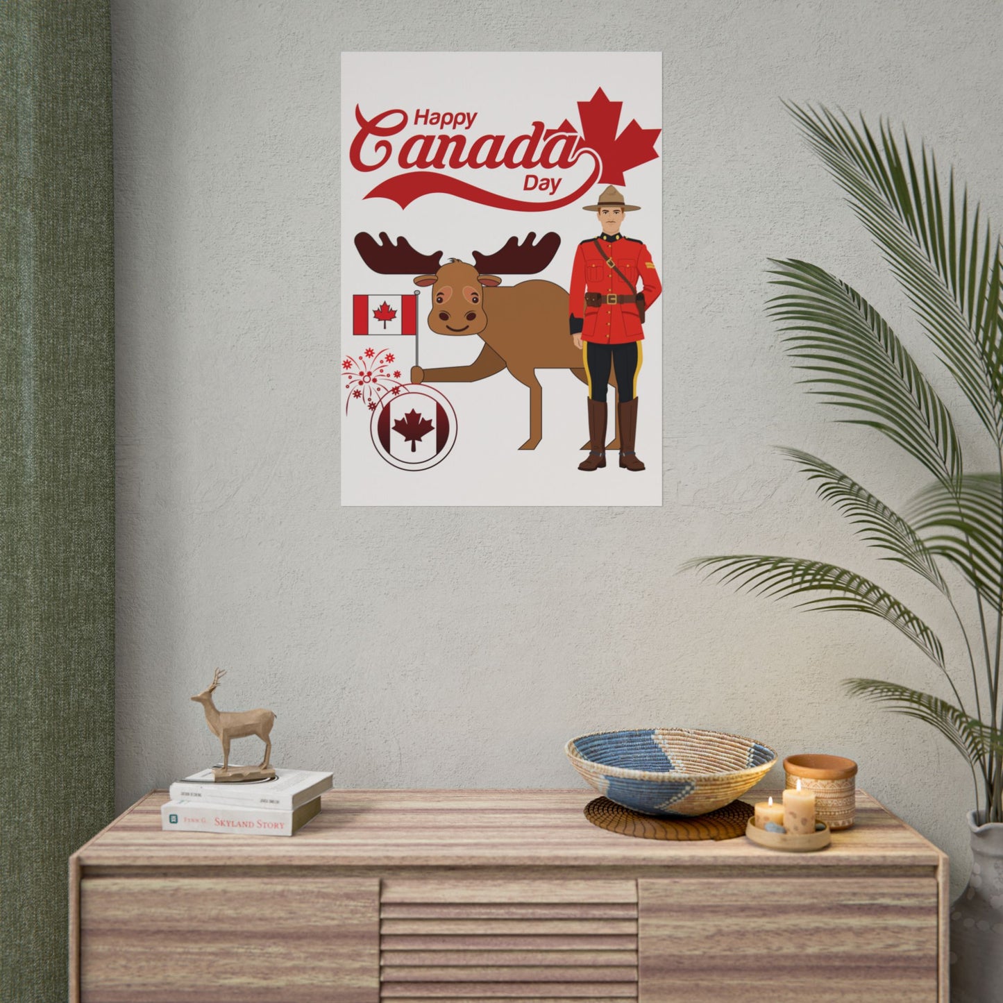 Canada Day Poster - Happy Canada Day Moose & Mountie Rolled Poster