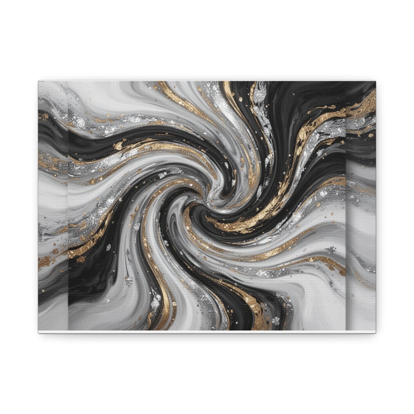 Black White Gold Abstract Swirl Marble Canvas Print Matte Stretched Canvas