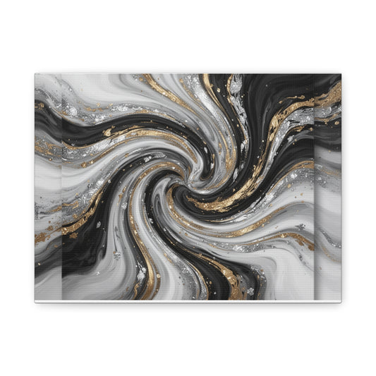 Black White Gold Abstract Swirl Marble Canvas Print Matte Stretched Canvas
