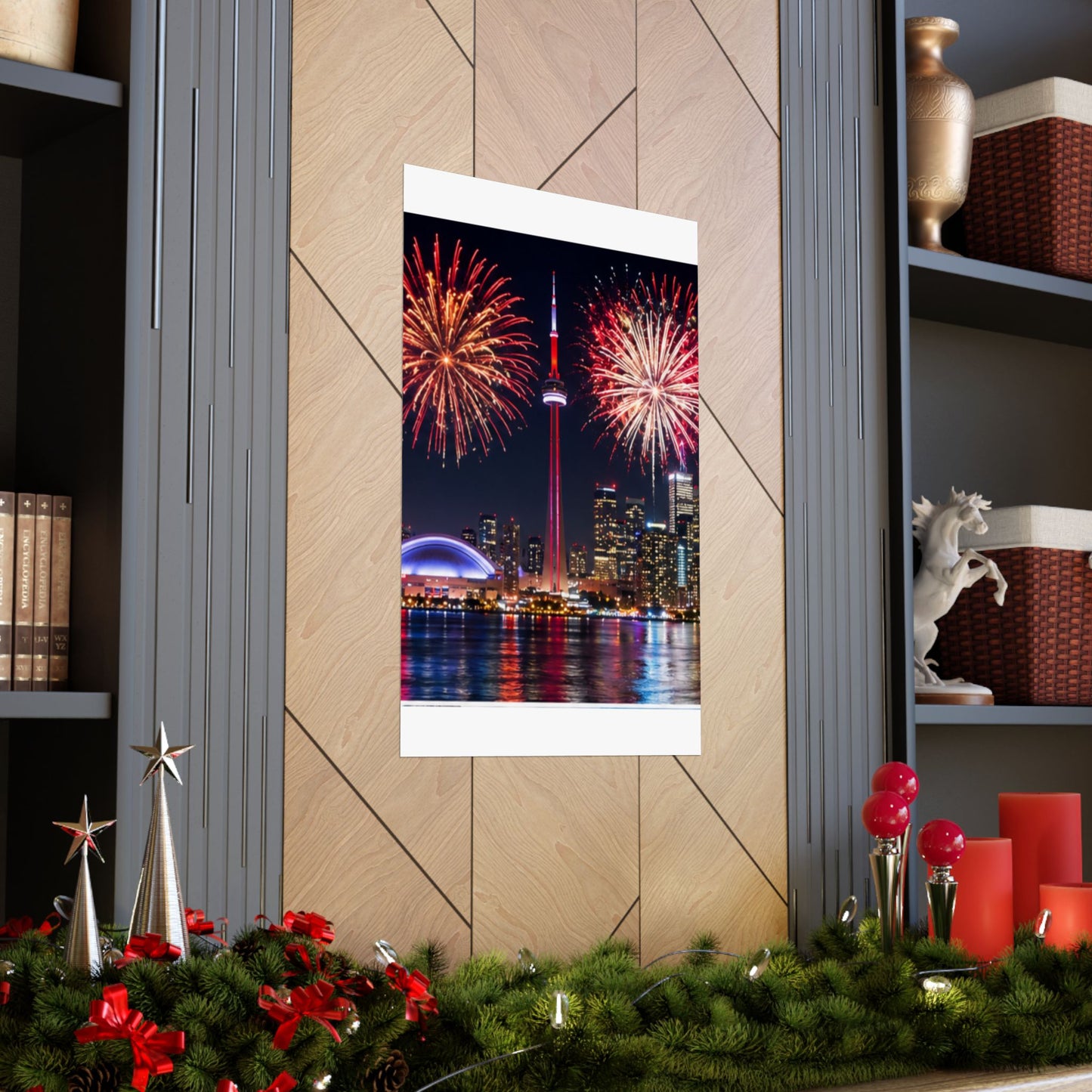 CN Tower Fireworks Matte Vertical Poster — Toronto Skyline Night Celebration Wall Art