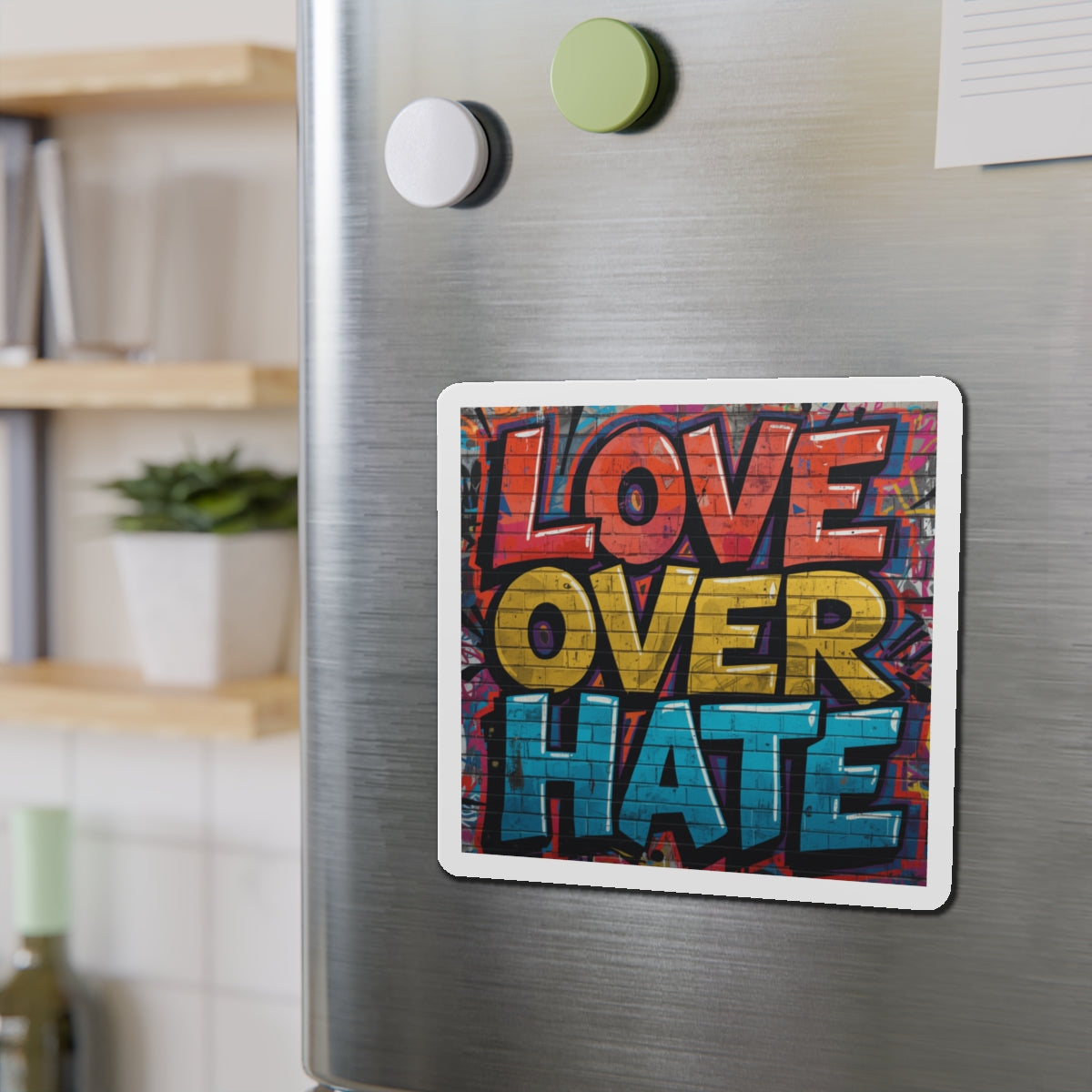 Love Over Hate Die-Cut Magnet — Inspirational Heart Sticker Magnet