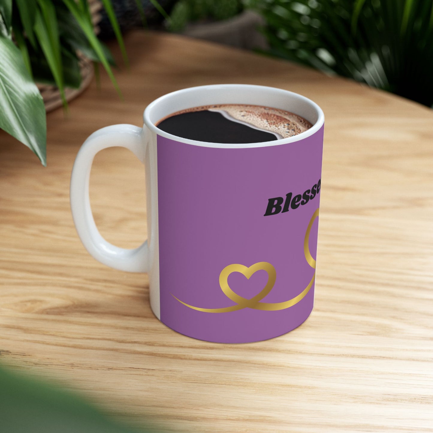 Blessed Mama Ceramic Mug — Purple & Gold Heart Coffee Cup (11oz, 15oz)
