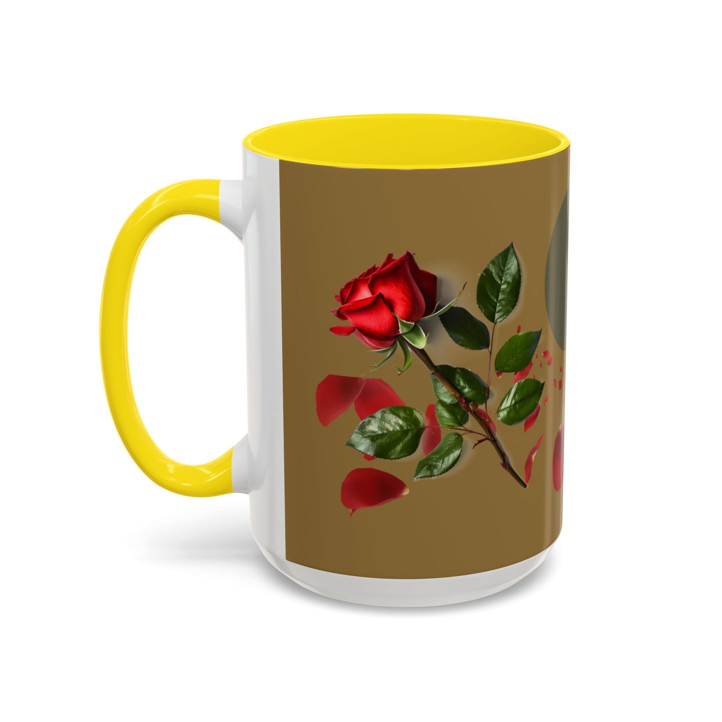Red Rose Petals Coffee Mug  Accent Black Handle Interior,