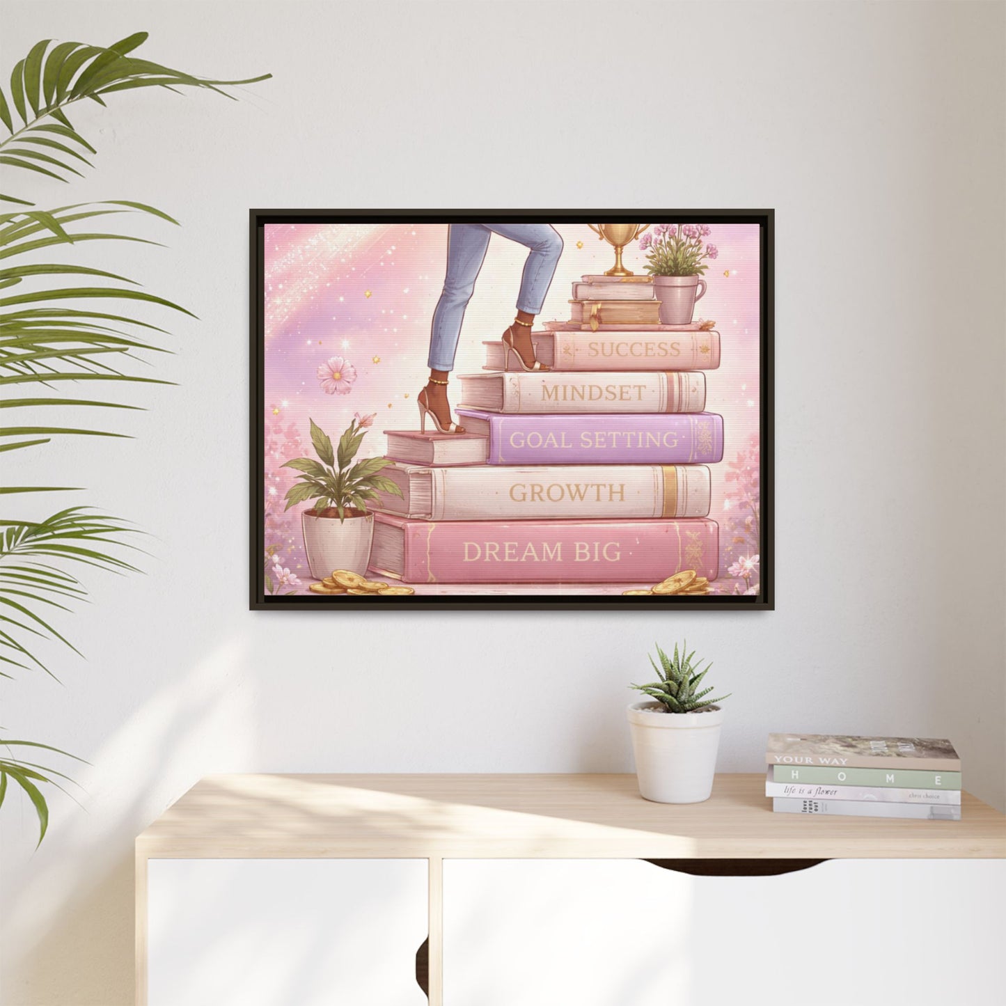 Dream Big Wall Art — Motivational Stacked Books Framed Canvas