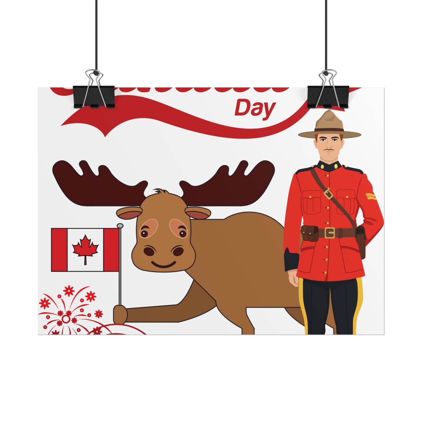 Canada Day Poster - Happy Canada Day Moose & Mountie Rolled Poster
