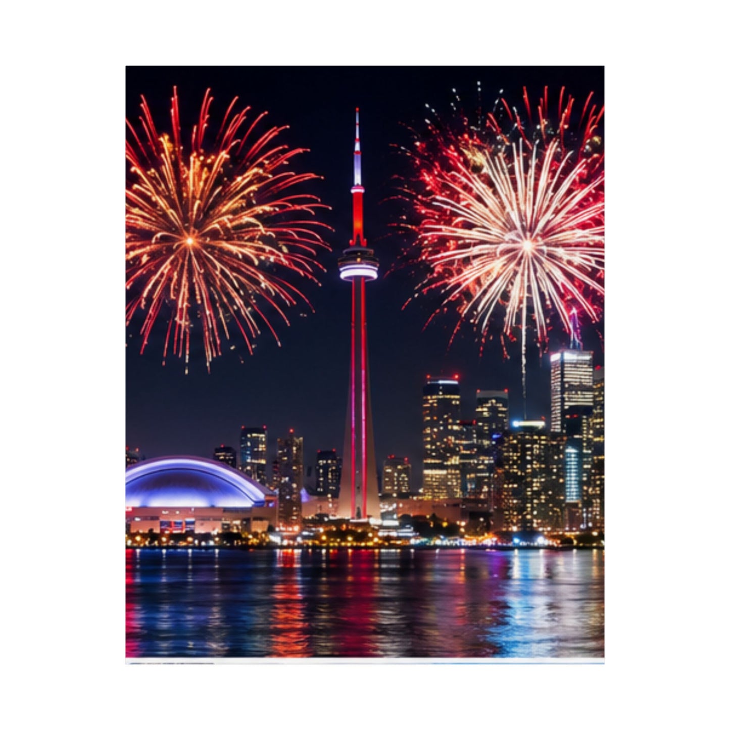 CN Tower Fireworks Matte Vertical Poster — Toronto Skyline Night Celebration Wall Art