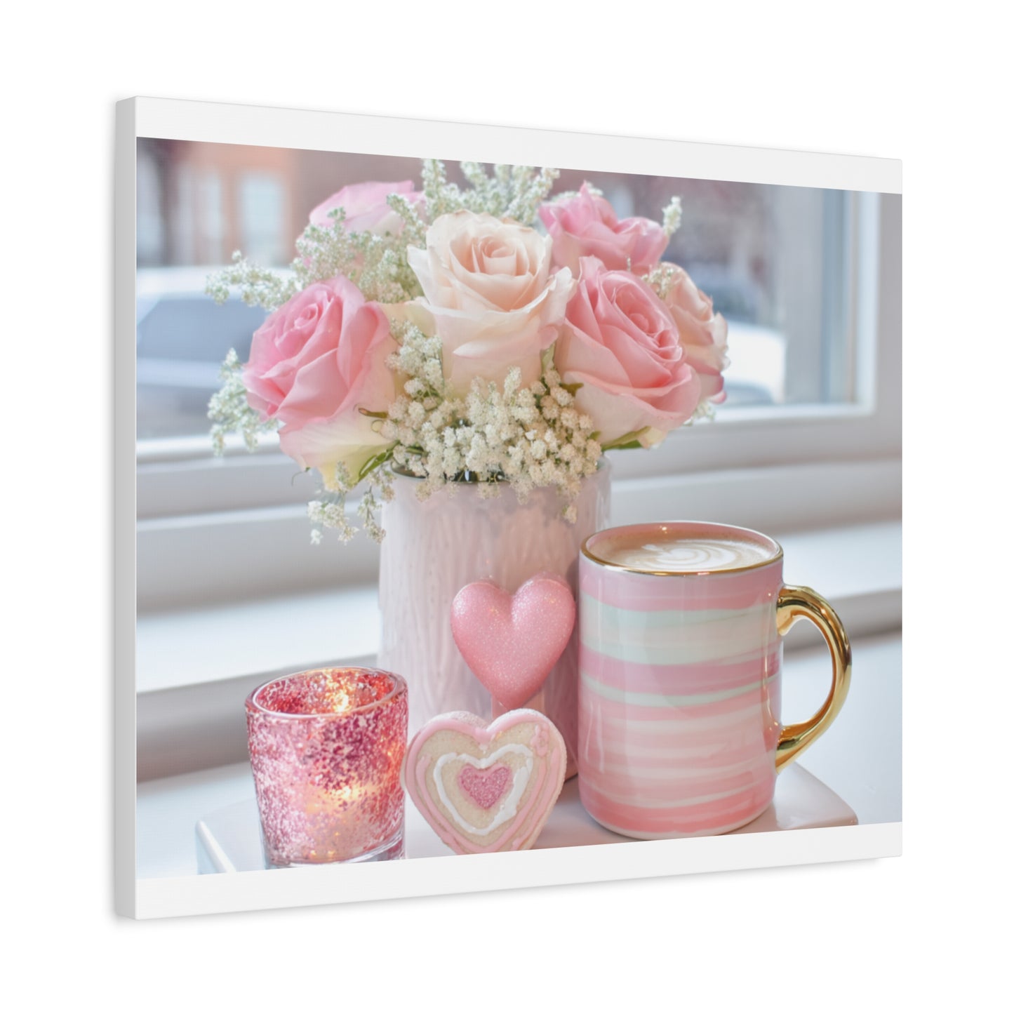 Pink Rose Bouquet with Mug Canvas
